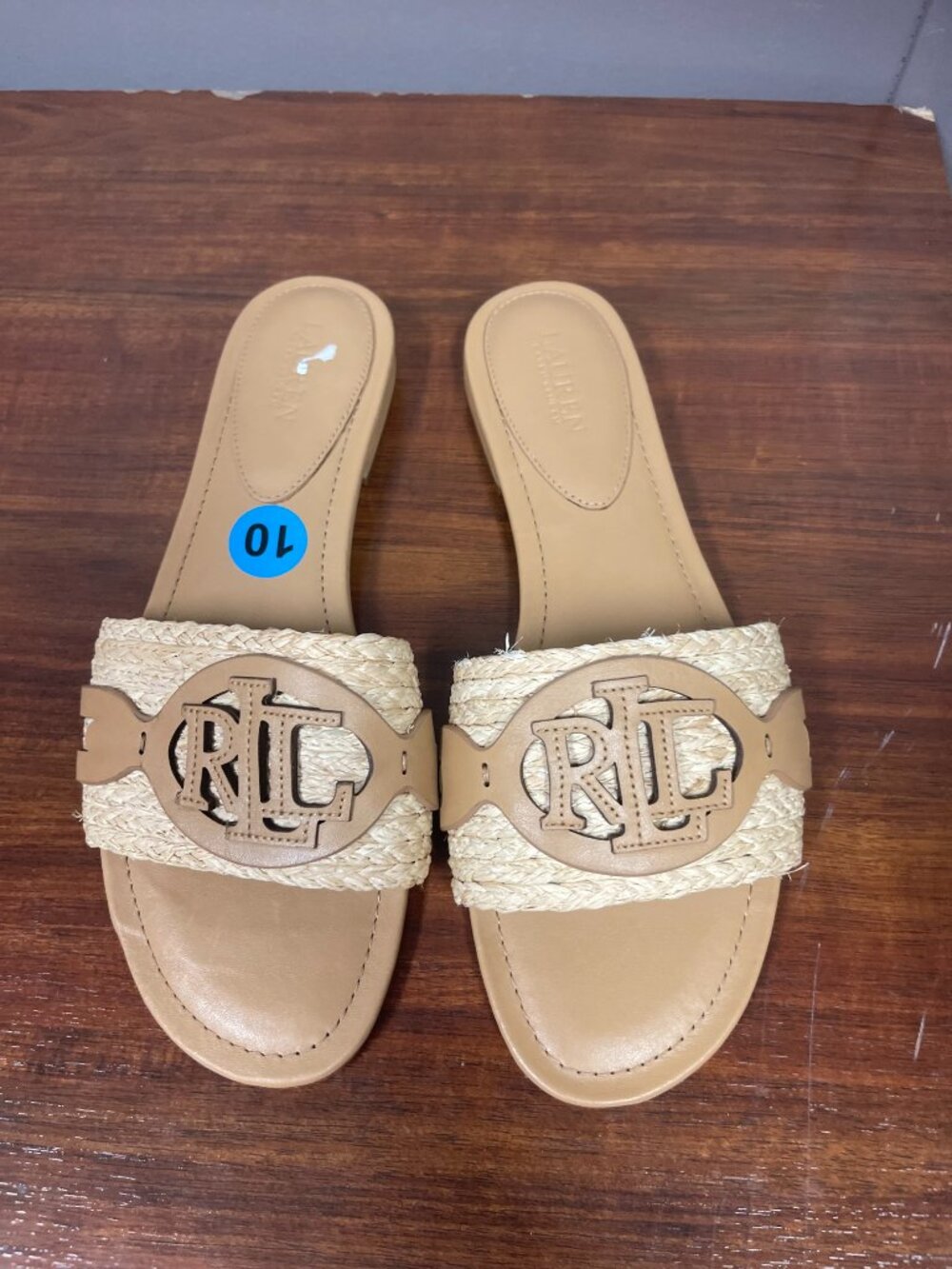 Ralph Lauren - Lauren Allegra Logo Slide Sandals Tan Beige Womens Size 10B